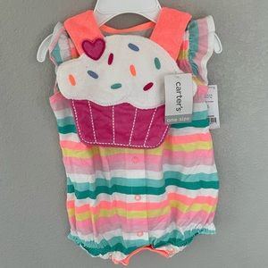 NWT 3 month bright summer cupcake romper & bib